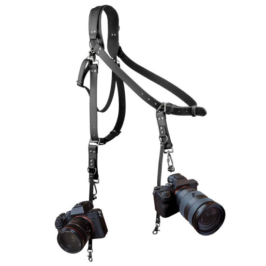 Picture of 4J LEDR Leather Camera Strap,Shoulder Camera Strap for 1 or 2 Camera,Dual Camera Harness for Photographers,Multi Camera Gear for Dslr/Slr Strap,Camera Harness Camera Sling Strap Single or Dual,Black