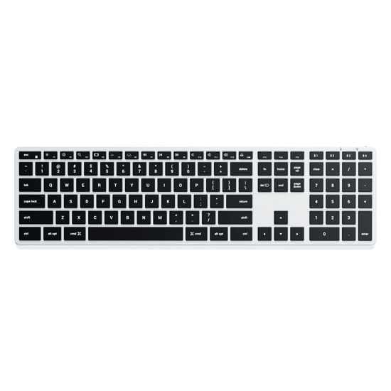 Picture of Satechi Slim X3 Bluetooth Backlit Keyboard with Numeric Keypad - Illuminated Keys & Multi-Device Sync - for M2/ M1 MacBook Pro/Air, M2/ M1 iPad Pro/Air, M2 Mac Mini, iMac M1 - Silver