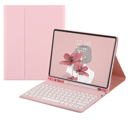 Picture of HENGHUI Keyboard Case for Galaxy Tab S9 FE+ / Tab S10+ / Tab S9+ / Tab S8+ /S7+/S7 FE 12.4 inch Detachable Magnetic Color Keyboard Cover Cute Round Key,Pink