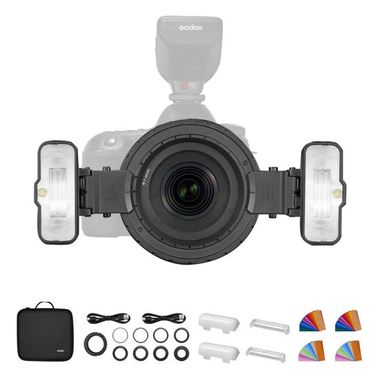 Picture of Godox MF12-K2 Macro Flash Kit, Two-Light Kit 2.4G TTL Flash with Built-in Lithium Battery to Cover 500 Flashes and Recycle in 0.01-1.7 Sec for Macro Shooting, Portrait Shooting, Jewelry Shooting