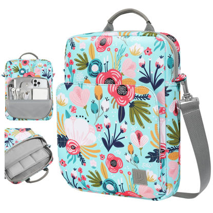 Picture of Dadanism 9-11 Inch Tablet Sleeve Bag Carrying Case with Shoulder Strap for iPad 10th Gen 10.9", iPad 9/8/7th 10.2", iPad Air 11", iPad Pro 11", iPad Air 5/4, Galaxy Tab A9+ Plus 11", Grass+Flower