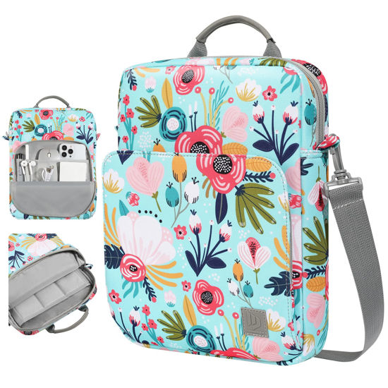 Picture of Dadanism 9-11 Inch Tablet Sleeve Bag Carrying Case with Shoulder Strap for iPad 10th Gen 10.9", iPad 9/8/7th 10.2", iPad Air 11", iPad Pro 11", iPad Air 5/4, Galaxy Tab A9+ Plus 11", Grass+Flower