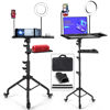 Picture of Asltoy Projector Tripod Stand with Wheels Adjustable Height Laptop Tripod Stand with LED Ring Light Carrying Bag 2 Shelves Mouse Tray Phone Holder Projector Music Stand Portable Laptop Floor Stand