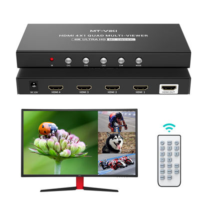 Picture of MT-VIKI 4K HDMI Quad Multi-Viewer 4x1 w/IR Remote, 4K@30Hz Seamless HDMI Switcher 4 in 1 Out for PS4/PS5/Security Camera