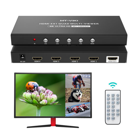 Picture of MT-VIKI 4K HDMI Quad Multi-Viewer 4x1 w/IR Remote, 4K@30Hz Seamless HDMI Switcher 4 in 1 Out for PS4/PS5/Security Camera