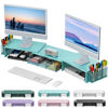 Picture of gianotter Dual Monitor Stand Riser, Desk Organizer With Drawer and 2 Pen Holders, Desk Accessories & Workspace Organizers, Monitor Stand for Desk, Office Decor Essentials (Blue)