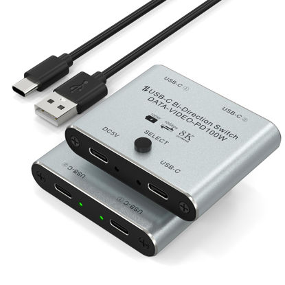 Picture of 8K USB C Switch USB C Switcher for 2 Computers - Bi Directional USB C KVM Switch Splitter for 8K@60Hz/4K@144Hz Video Transfer+100W Charging+10Gbps Data, with Power Cable