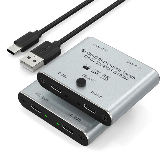 Picture of 8K USB C Switch USB C Switcher for 2 Computers - Bi Directional USB C KVM Switch Splitter for 8K@60Hz/4K@144Hz Video Transfer+100W Charging+10Gbps Data, with Power Cable