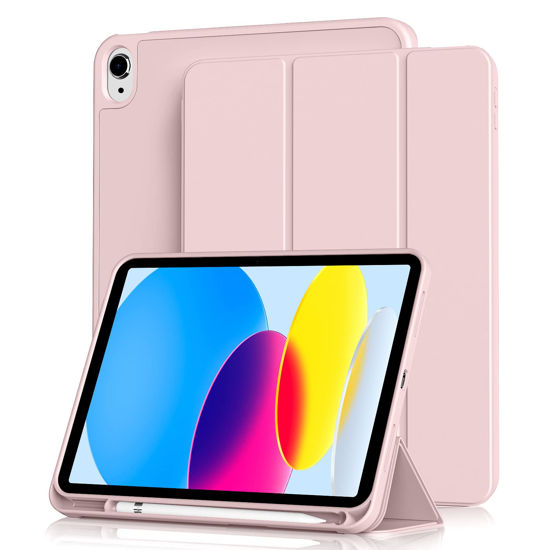 Picture of Aoub for iPad 10th Generation Case 10.9 inch 2022 with Pencil Holder, Smart Trifold Stand Case with Slim Soft TPU Back Shell Cover for iPad 10th Gen, Support Touch ID, Auto Wake/Sleep, Pink