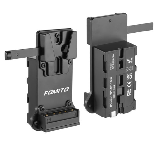 Picture of FOMITO NP-F970 F750 F550 Dummy Battery to V-Mount Plate Power Adapter for Camera Monitor Neewer F100 FEELWORLD FW568 F5 T7, LED Video Light CN160 CN216 YN300 II YN-600 W260