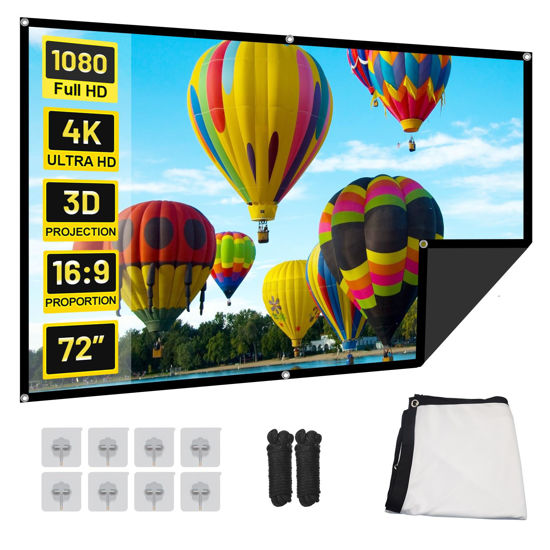 Picture of 72 Inch Projector Screen, OKEDUO 16:9 Thicken Portable Non Crease Foldable Projection Screen, Anti-Crease Indoor Outdoor, Suitable for Home Theater, Conference, Outdoor Camping Movie