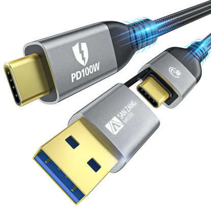 Picture of For Thunderbolt 4 Cable 40Gbps 2 in 1 USB C Cable 100w E-Marker 8k/5k Single and 4k Dual Displayport Cable Video Type C Cable USB C to USB C/A cable Fast Charging Data Transfer Cable 3.3FT