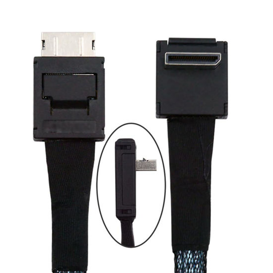 Picture of xiwai Down Angled 90 Degree Connector Dual Shield OcuLink PCIe 4.0 PCI-Express SFF-8611 4i Male to SFF-8611 Male Data Active Cable for External eGPU SSD, 80cm