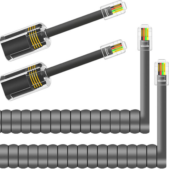 Picture of NECABLES 2+2Pack No Tangle Phone Cord for Landline 2pcs Telephone Cord Handset Cord and 2pcs Phone Cord Detangler Tangle Free for Desk Phone Gray