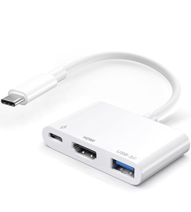 Picture of USB-C to HDMI Multiport Adapter with HDMI 4K@60Hz Output USB 3.0 Port and USB-C Charging Port, Type-C to Digital AV Hub for Apple iPhone 15, MacBook Pro/Air, iPad Pro, iMac, Galaxy S22 More (White)
