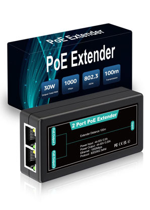 Picture of 1 in 2 Out Gigabit PoE Extender, NICGIGA 2 Port PoE Repeater 100 Meters(328 ft),IEEE 802.3af/at Power Over Ethernet PoE Splitter to 2 PoE Devices Like IP Cameras, IP Phone, Wireless AP