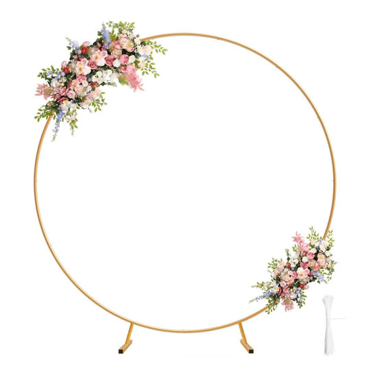 Picture of Chamvis Round Backdrop Stand, 6.9ft (2.1m) Gold Circle Round Wedding Arch Stand Plant Support Stand Garden Arbors: for Wedding Birthday Photo Background