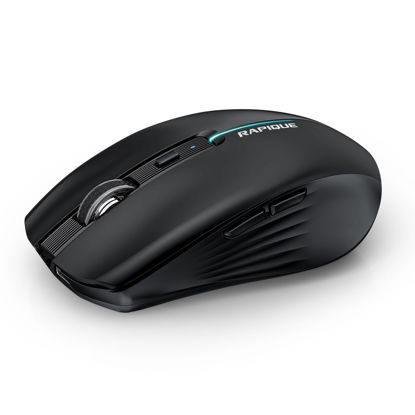 Picture of RAPIQUE Bluetooth Wireless Mouse - (BT1/BT2+USB) Tri-Mode High Performance, Rechargeable, Quiet Click, Multi-Device Compatibility for Laptop, Computer, MacBook, Tablet, PC (Black)