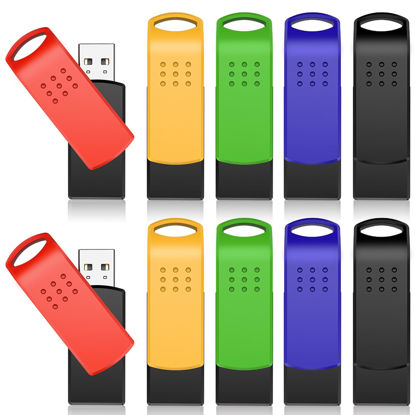 Picture of KEXIN 16GB Flash Drive 10 Pack USB 2.0 Thumb Drives Swivel USB Memory Stick Bulk USB Drive with LED Light Stylish Colorful Pen Drive for Photo Video File Music - Green, Red, Black, Blue, Yellow,16 G