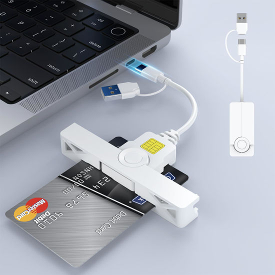Picture of CAC Card Reader 2 in 1 USB/USB C Dual Connector, DOD Military USB Common Access CAC Reader Type C USB Smart Card Reader Compatible with Windows, Mac OS Mini Fold Plug and Play