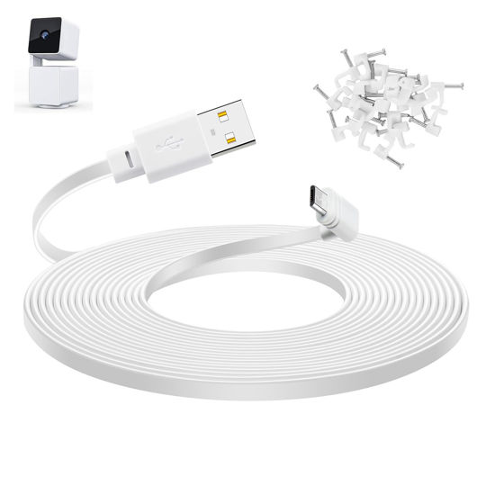 Picture of Smays 50 ft Extension Cable for WYZE Cam Pan v3 Outdoor Camera, Long Micro USB Power Adapter Cord, 90 Degree White