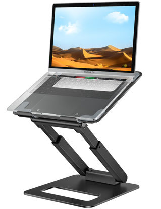 Picture of tounee Laptop Stand for Desk Adjustable Height, Telescopic 360 Rotating Pull Out Design Ergonomic Laptop Riser Fits All MacBook, Laptops -Black