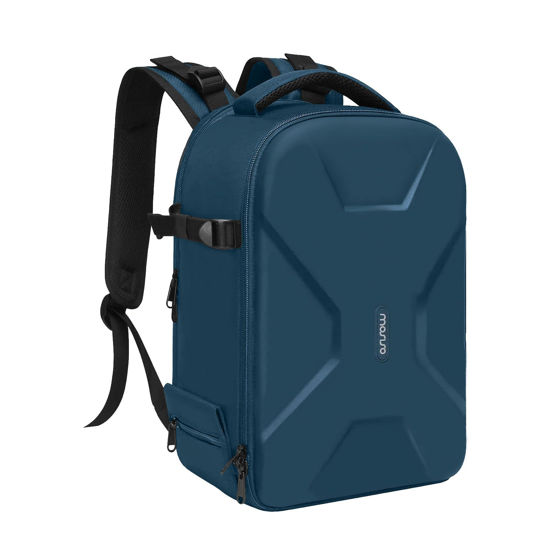Picture of MOSISO Camera Backpack, DSLR/SLR/Mirrorless Photography Camera Bag Full Open Waterproof Hardshell Case with Insert&Tripod Holder&Laptop Compartment Compatible with Canon/Nikon/Sony, Teal Blue