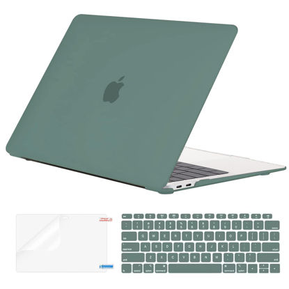 Picture of EooCoo Hard Case Compatible with MacBook Air 13 inch M1 Chip 2021-2018 with Retina Display, Air 13.3 inch Plastic Protective Case + Transparant Keyboard Cover + Screen Protector, Matte Midnight Green