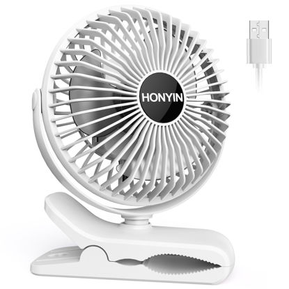 Picture of HONYIN USB Clip on Fan, 720° Rotation Small Desk & Clip Fan, Personal Cooling Fan with Sturdy Clamp, 3 Speeds, Quiet Little Fan by USB Plug In, for Bedroom Office Desktop Treadmill