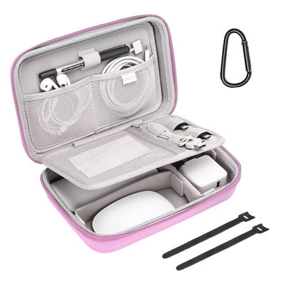 Picture of MOSISO Electronic Organizer Travel Case Compatible with MacBook Power Adapter, Compatible with Magic Mouse & Pencil, SD Card, USB Flash Disk with 4 Modular Insert & 2 Cable Tie & Snap Hook, Pink