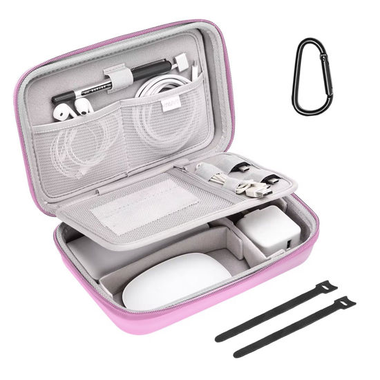 Picture of MOSISO Electronic Organizer Travel Case Compatible with MacBook Power Adapter, Compatible with Magic Mouse & Pencil, SD Card, USB Flash Disk with 4 Modular Insert & 2 Cable Tie & Snap Hook, Pink