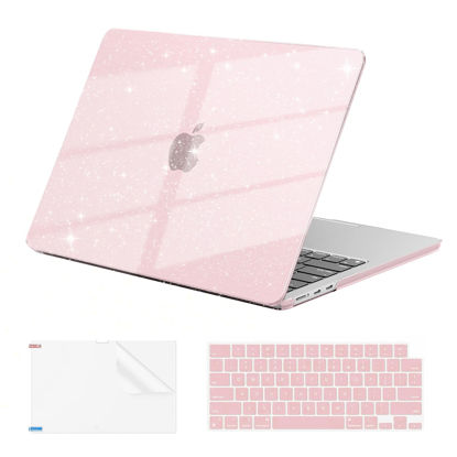 Picture of EooCoo Case Compatible with MacBook Air 13 inch 2024-2022 Release M3 M2 A3113 A2681, Glitter Hard Shell&Keyboard Skin Cover&Screen Protector for Mac Air 13.6 inch Case, Sparkly Baby Pink