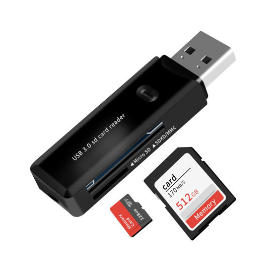 Picture of USB 3.0 SD Card Reader for PC, Laptop, Mac, Windows, Linux, Chrome, SDXC, SDHC, SD, MMC, RS-MMC, Micro SDXC Micro SD, Micro SDHC Card and UHS-I Cards - No SD Card Included. (USB 3.0 SD -Black2)