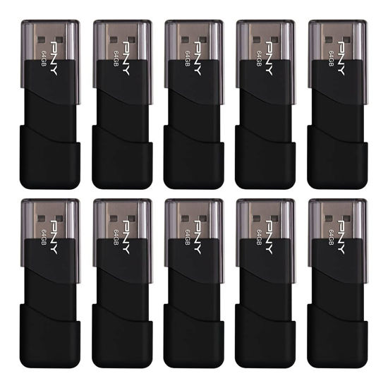 Picture of PNY 64GB Attaché 3 USB 2.0 Flash Drive, Black (Pack of 10)