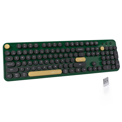 Picture of UBOTIE Dual Mode Colorful Wireless Keyboard, Bluetooth and USB Receiver Retro Typewriter Round Keycaps Keyboard Support Multi Devices for PC Laptop Tablet Phones(Dark-Green)