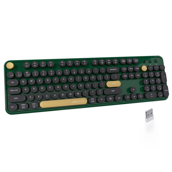 Picture of UBOTIE Dual Mode Colorful Wireless Keyboard, Bluetooth and USB Receiver Retro Typewriter Round Keycaps Keyboard Support Multi Devices for PC Laptop Tablet Phones(Dark-Green)