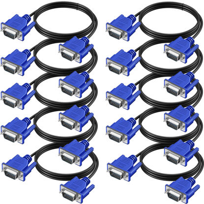 Picture of XiAyriky VGA Cable 5 FT 10-Pack, Computer Monitor VGA Cord, VGA Male to Male Cord 1080P Full HD High Resolution for Monitor TV Computer Projector-5FT/1.5M