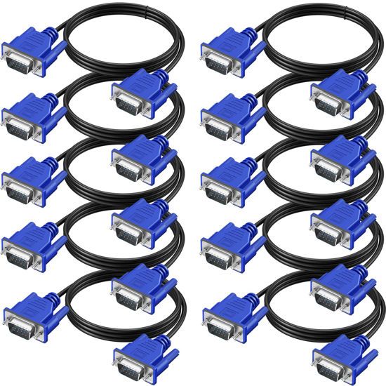 Picture of XiAyriky VGA Cable 5 FT 10-Pack, Computer Monitor VGA Cord, VGA Male to Male Cord 1080P Full HD High Resolution for Monitor TV Computer Projector-5FT/1.5M