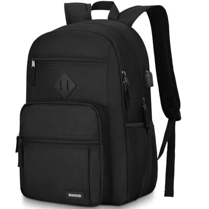 Picture of Black Backpack for Men and Women, Backpack for School Teens Boys and Girls, Lightweight Casual High School Bookbag, Daily-use Travel Laptop Backpack with USB Charging Port Fits 15.6 Inch Notebook
