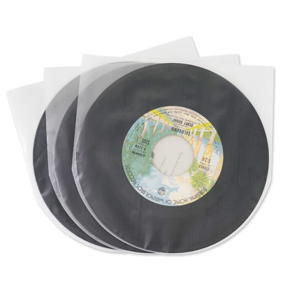 Picture of sdroceRyaM 100PCS Vinyl Record Sleeves 7 Inches Plastic Inner Sleeves Anti Static Round Bottom Protective Sleeves for EP Vinyl Record, Translucent