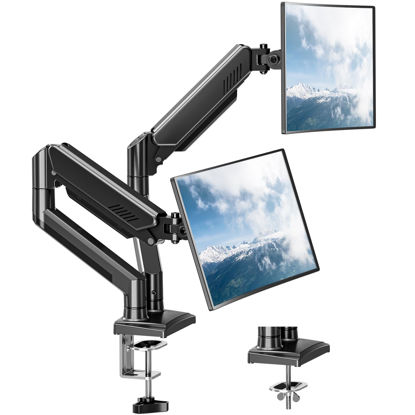 Picture of Dual Monitor Mount Fits 13 to 32 Inch Computer Screen, Dual Monitor Arm Hold up to 19.8lbs Each, Full Motion Monitor Desk Mounts for 2 Monitors, Gas Spring Monitor Stand, VESA Mount, Freelift