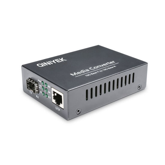 Picture of QINIYEK 10G Ethernet Media Converter, 1x 100M/1G/2.5G/5G/10GBase-T RJ45 to 1x 10GBase-X SFP+ Slot, Supports 10G SR/LR/10G-T Module,10G Fiber Ethernet to Copper UTP Media Converter