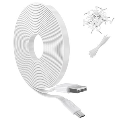 Picture of 20FT Flat Power Extension Cable for WyzeCam, YI Camera NestCam Blink Wyze Cam OG Wyze Cam Pan Netvue Kasa Cam Cloud Camera Arlo Q Furbo Dog, USB to Micro USB Durable Charging and Data Sync Cord