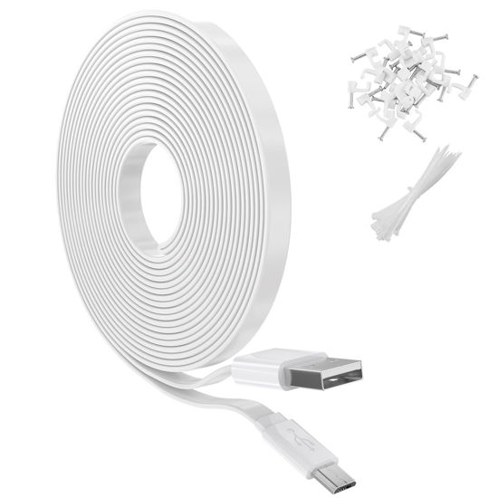 Picture of 20FT Flat Power Extension Cable for WyzeCam, YI Camera NestCam Blink Wyze Cam OG Wyze Cam Pan Netvue Kasa Cam Cloud Camera Arlo Q Furbo Dog, USB to Micro USB Durable Charging and Data Sync Cord