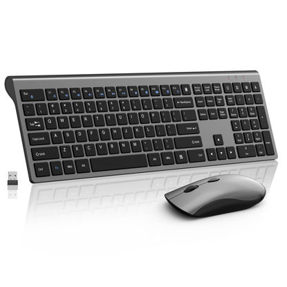 Picture of Wireless Mouse and Keyboard Combo, Silent Full-Size Computer Keyboard with Calculator Button, 2400 DPI Mouse, Quiet Click, Slim Cordless USB Keyboard Mouse Set for Laptop PC Windows Mac - Space Grey