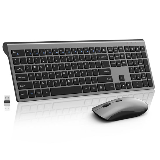Picture of Wireless Mouse and Keyboard Combo, Silent Full-Size Computer Keyboard with Calculator Button, 2400 DPI Mouse, Quiet Click, Slim Cordless USB Keyboard Mouse Set for Laptop PC Windows Mac - Space Grey
