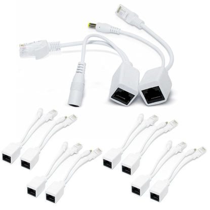 Picture of BeElion 5-Pair/10pcs White Passive PoE Injector and Splitter Kits with 5.5x2.1mm DC Connector RJ45 Power Over Ethernet for CCTV Surveillance Camera System