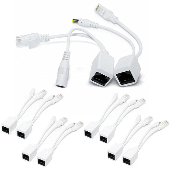 Picture of BeElion 5-Pair/10pcs White Passive PoE Injector and Splitter Kits with 5.5x2.1mm DC Connector RJ45 Power Over Ethernet for CCTV Surveillance Camera System
