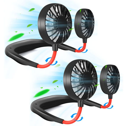 Picture of Portable Neck Fan Rechargeable Personal HandFree Fan Mini USB Wearable Neckband Sport Fan 3 Speed Adjustable 360 Degrees Free Rotation Perfect for Working Traveling Office Reading (Red Black 2 Pack)