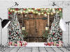 Picture of Alltten 7X5FT Christmas Photo Backdrop Rustic Barn Wood Door Christmas Backdrop Christmas Tree Gifts Decor Background Family Xmas New Year Party Supplies F103